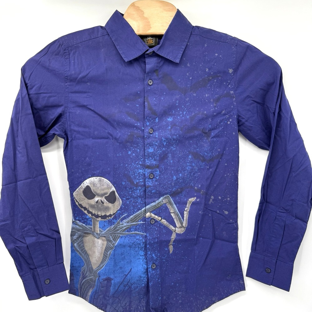 Disney Store Button Up Mens S Purple Nightmare Before Christmas Jack Skellington